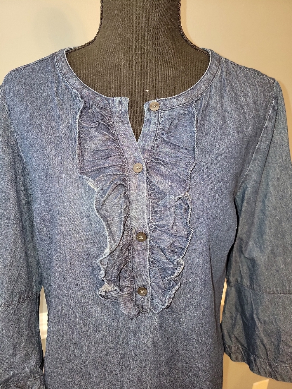 Draper James Denim Blue Ruffle Front Tunic Dress - Picture 2 of 5
